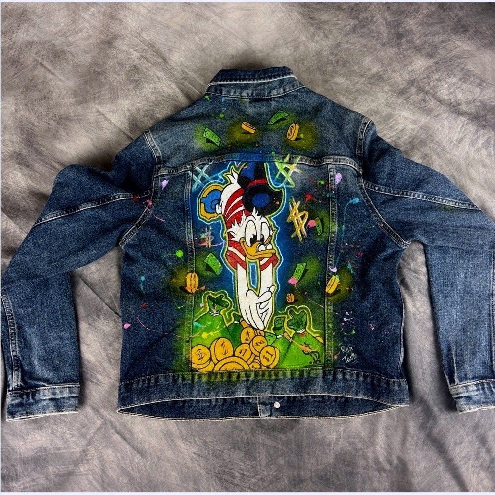 H&M Custom Scrooge McDuck Hand Painted Denim Jacket Disney DuckTales Medium
